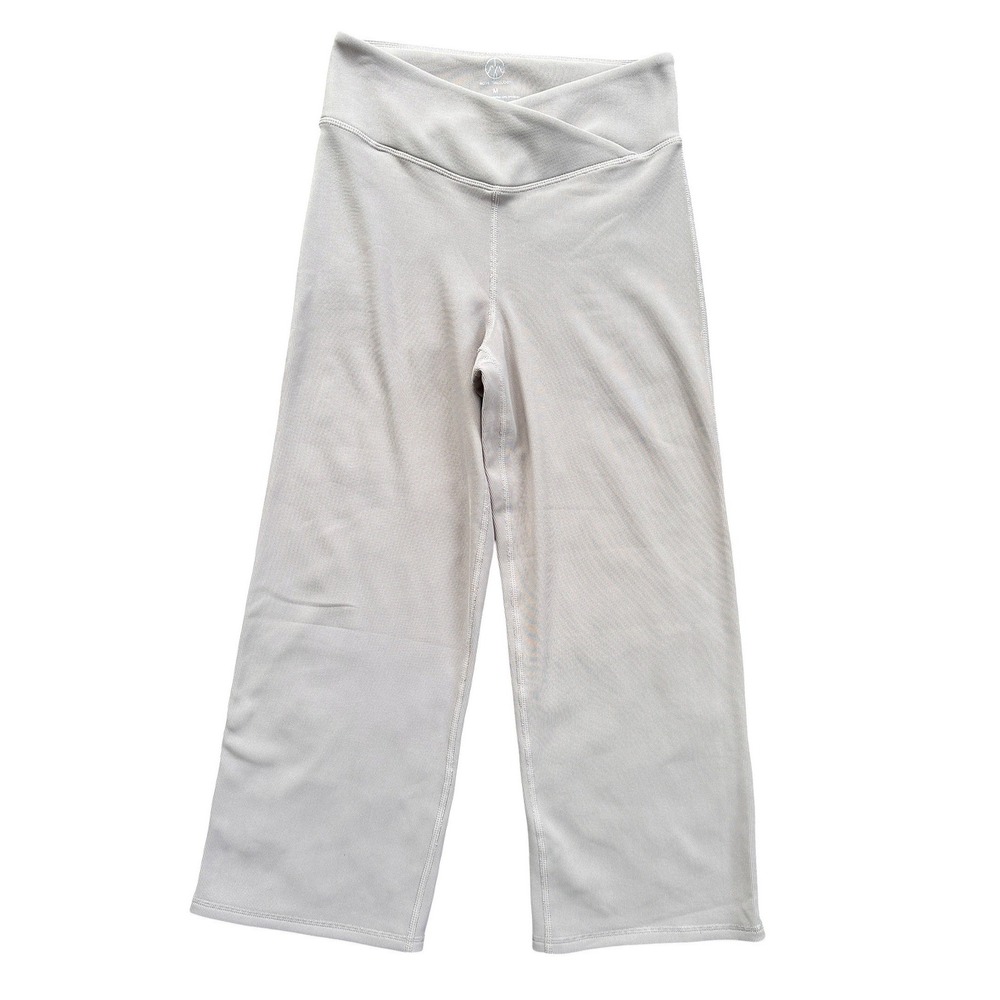 Move Theology Yoga Pants Women Size M cream Crossover Waist Ribbed Wide Leg Crop